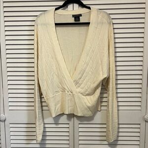Runway V-Neck Wrap Ribbed Knit Top in Ivory